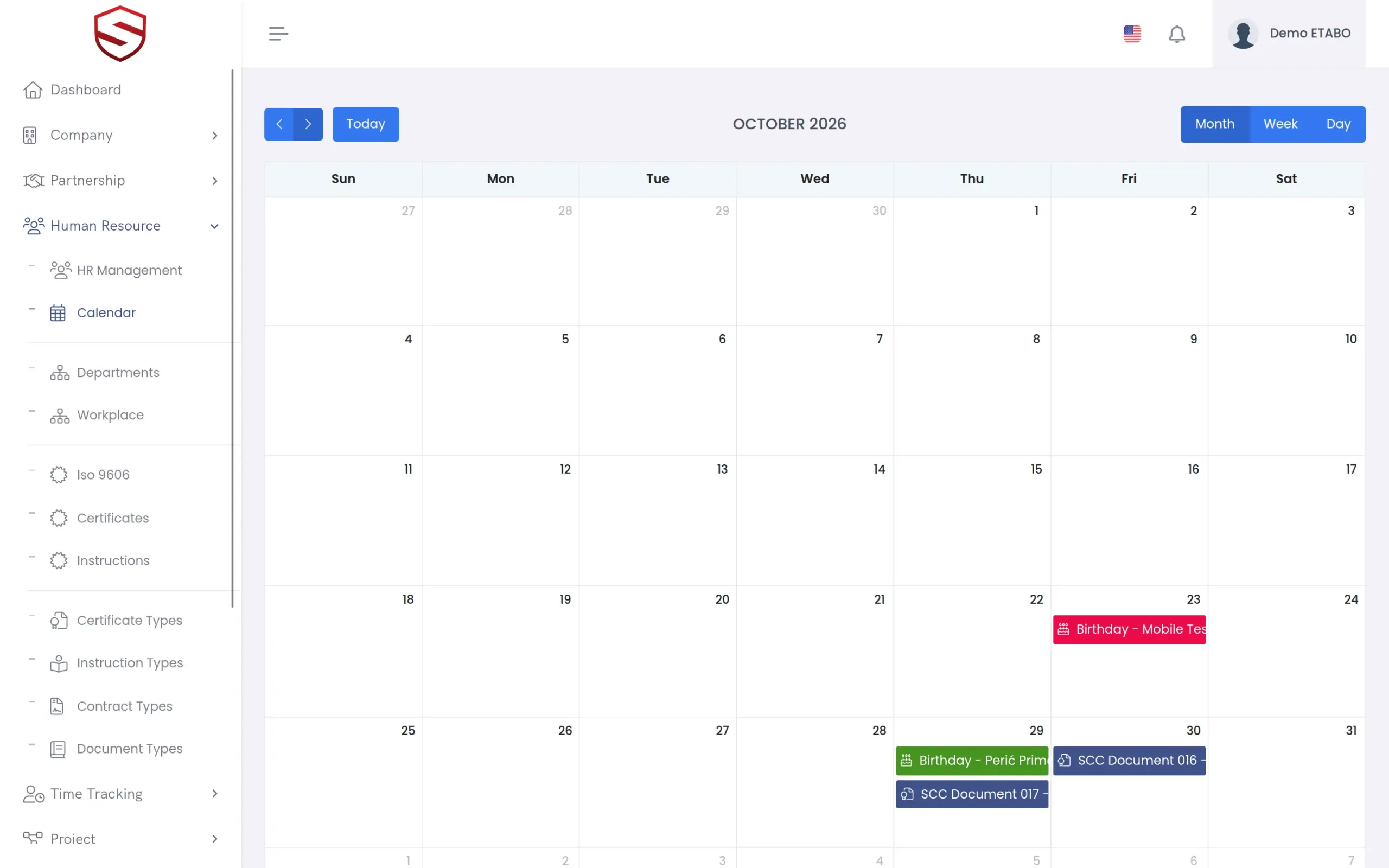 Calendar of expiring documents and certificates